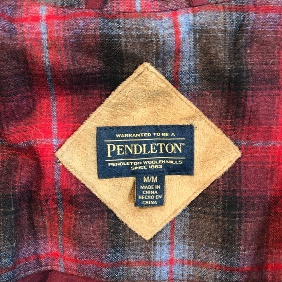 Pendleton NWT fuzzy jacket zip-up dark red plaid accents M - Picture 10 of 14